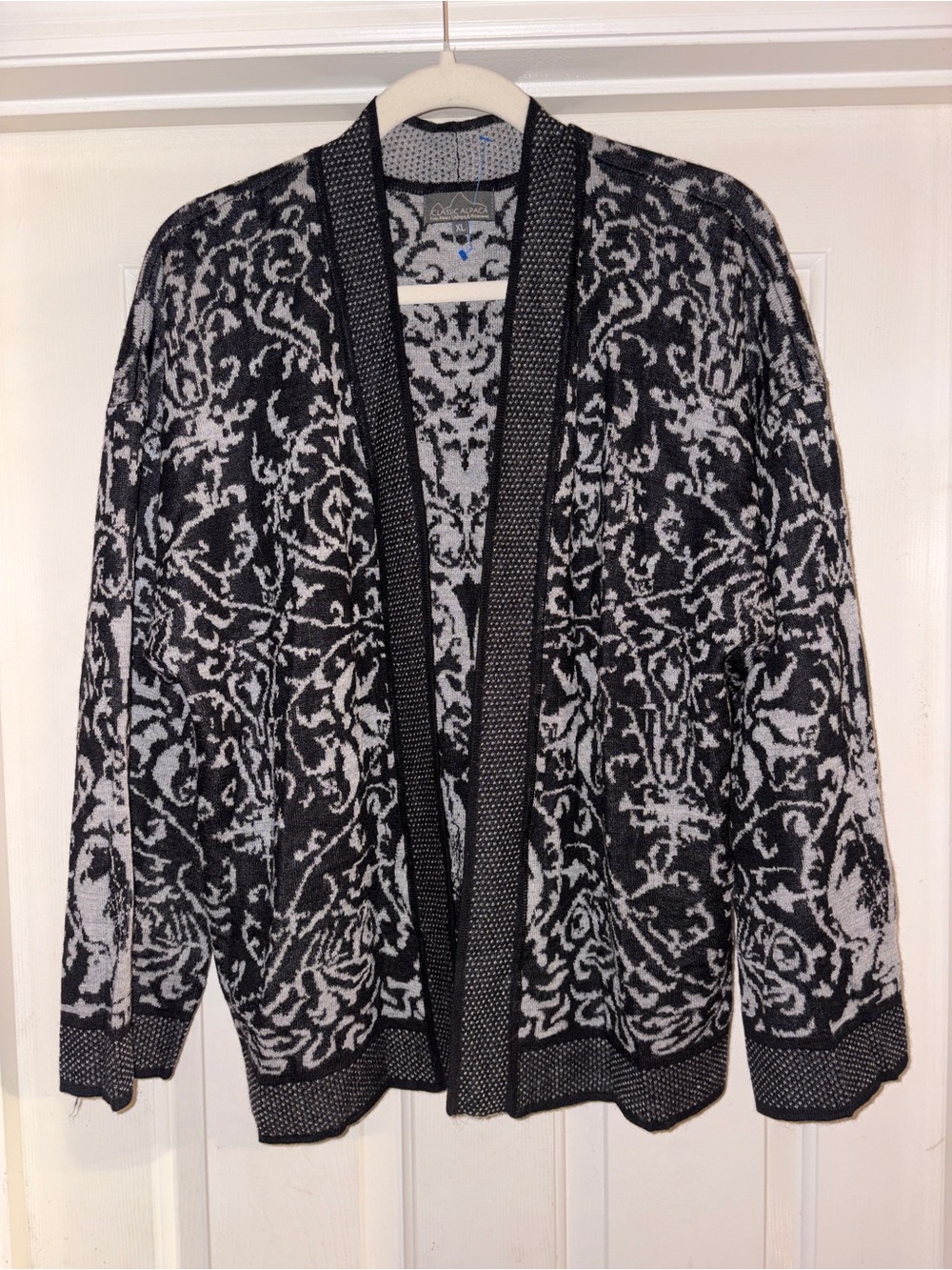 Classic Alpaca Jacquard Kimono Print Open Front Cardigan Sweater XL